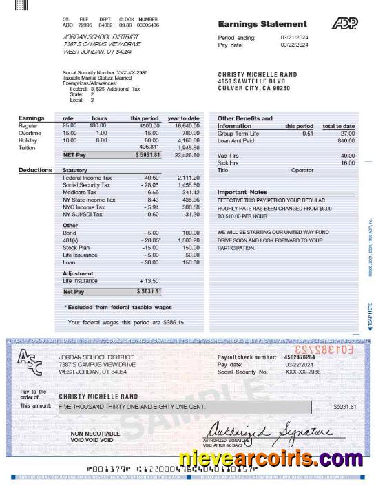 ADP earnings statement
